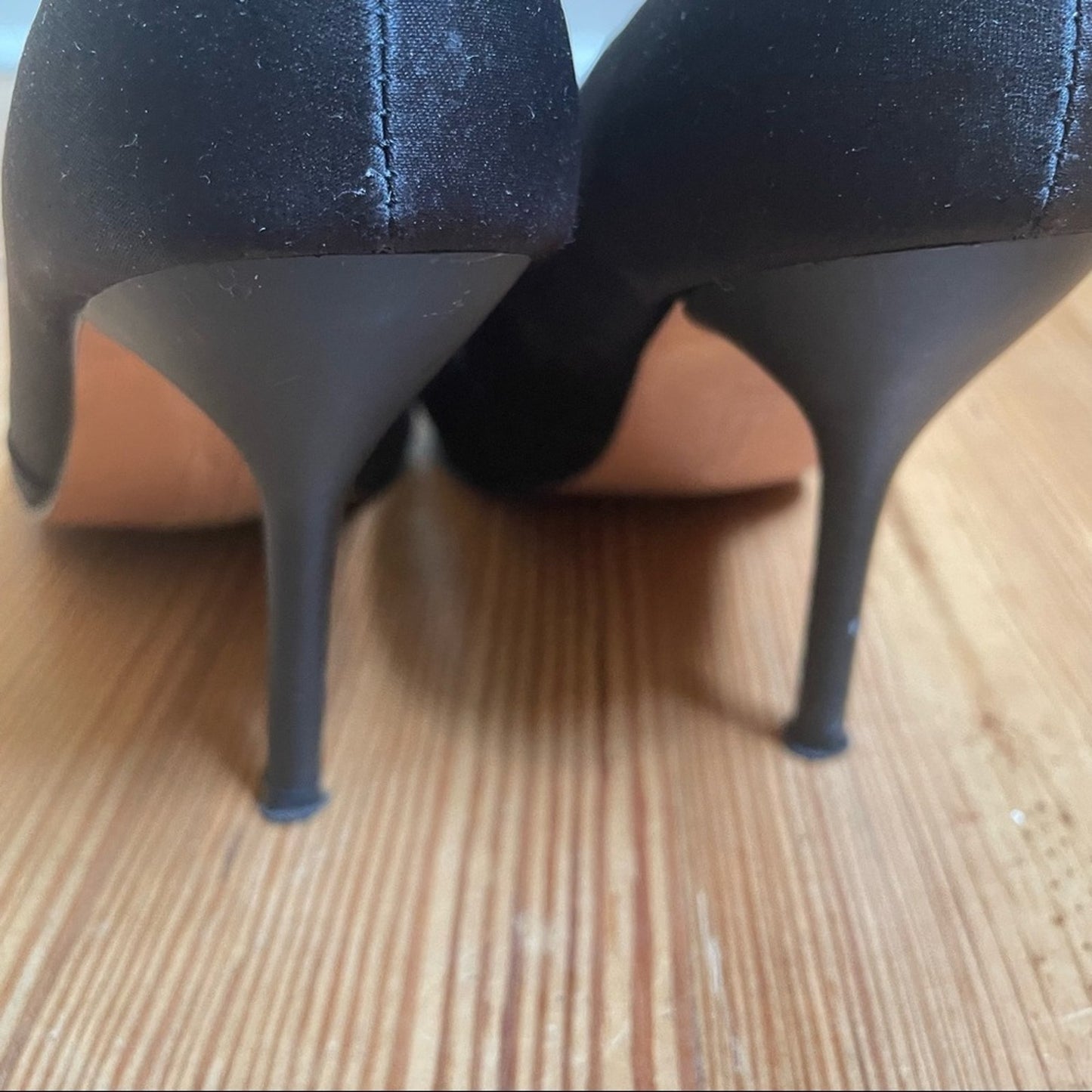 Steve Madden black satin silver embellished peep toe heel SIZE 6.5