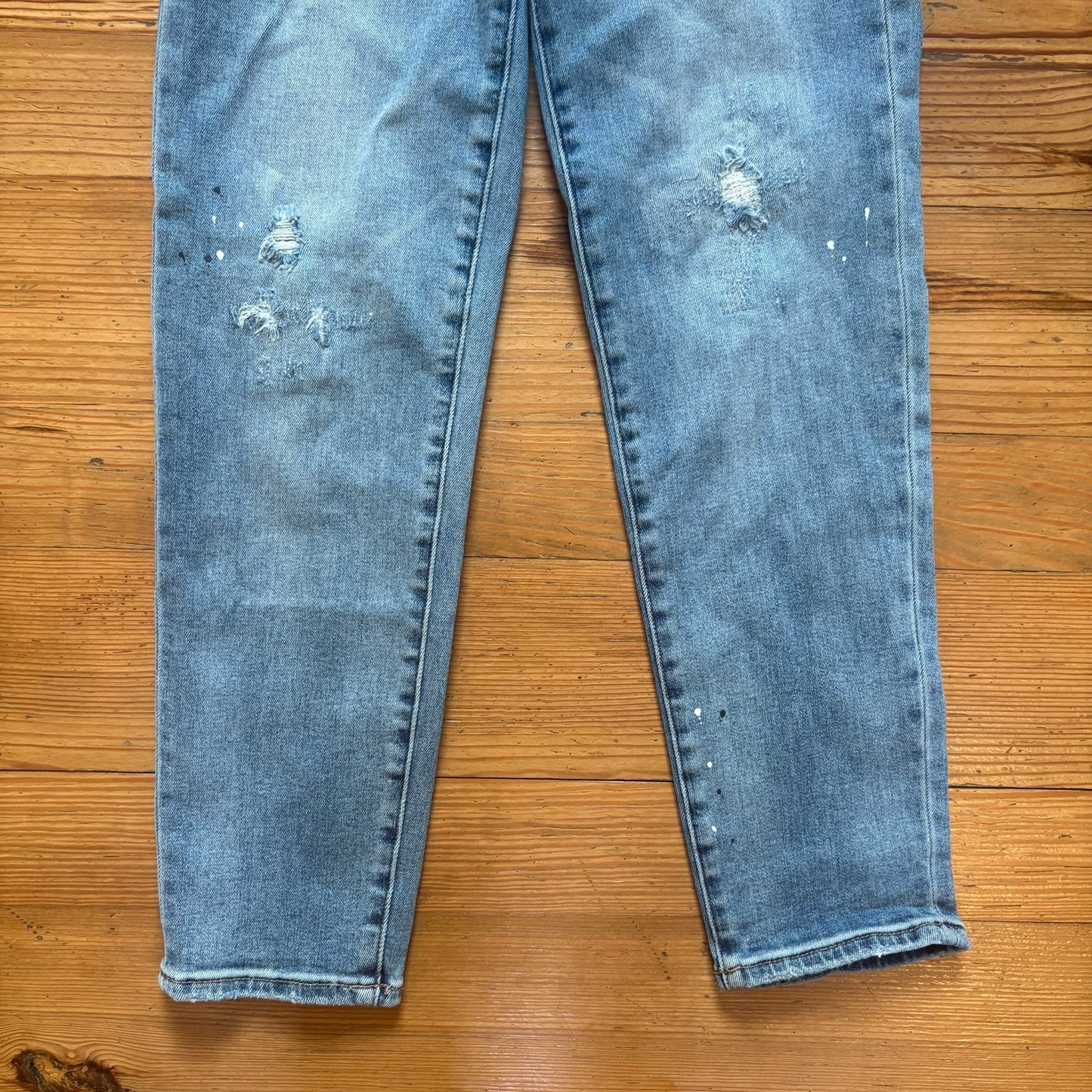 Risen medium wash distressed splatter boot cut jeans SIZE 28
