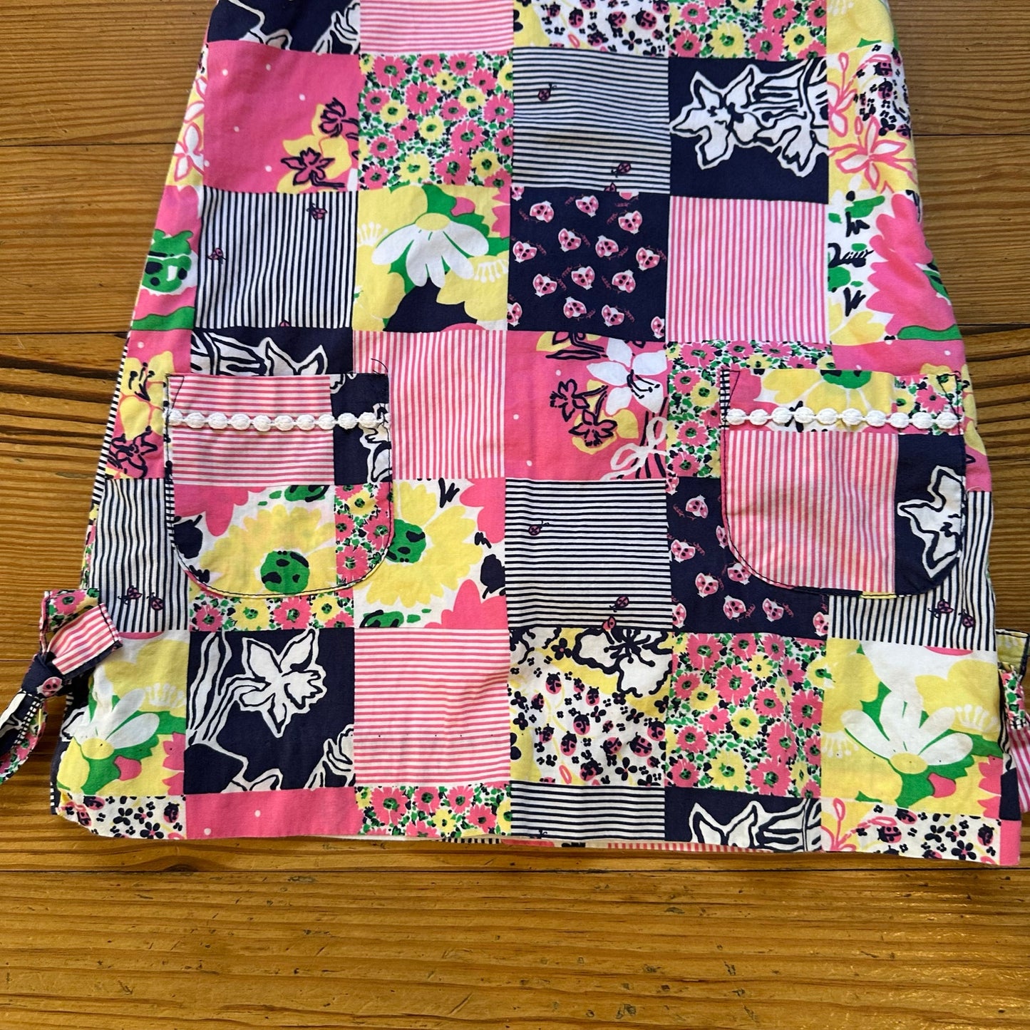 Lilly Pulitzer navy blue pink pattern checkered floral sleeveless dress SIZE 2