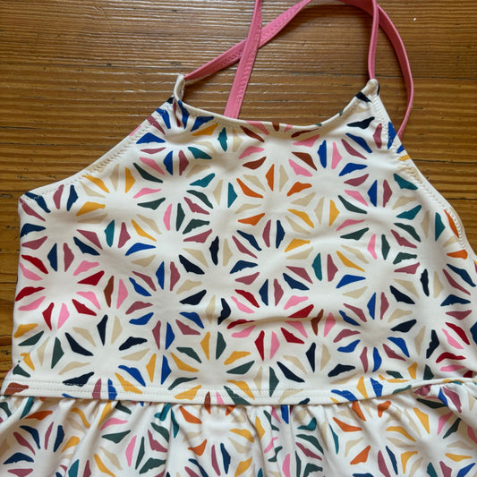 Pink Chicken white colorful geometric strap peplum swim top SIZE 10