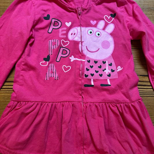 Little Kids pink long sleeve Peppa Pig hooded full zip ruffle bottom shirt SIZE M