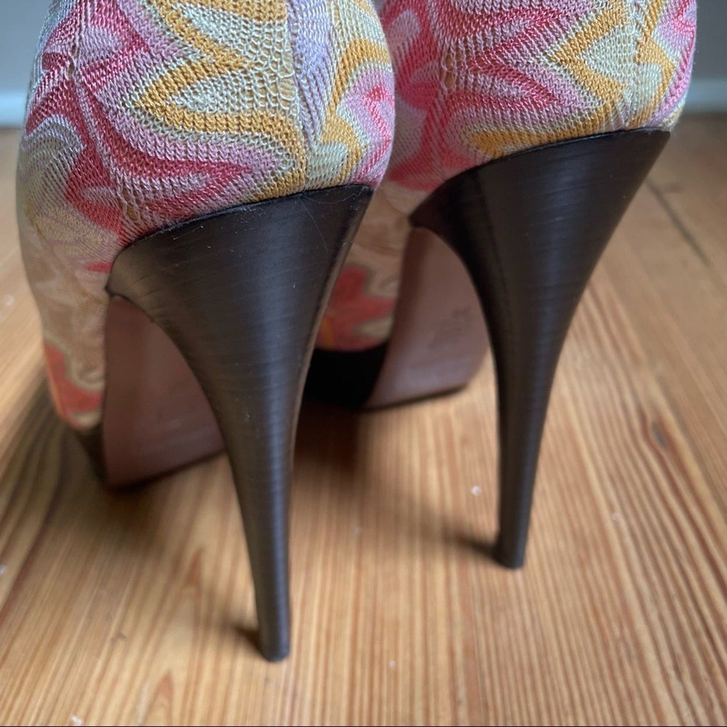 Missoni multicolor knit textile peep toe heeled platform pumps SIZE 38