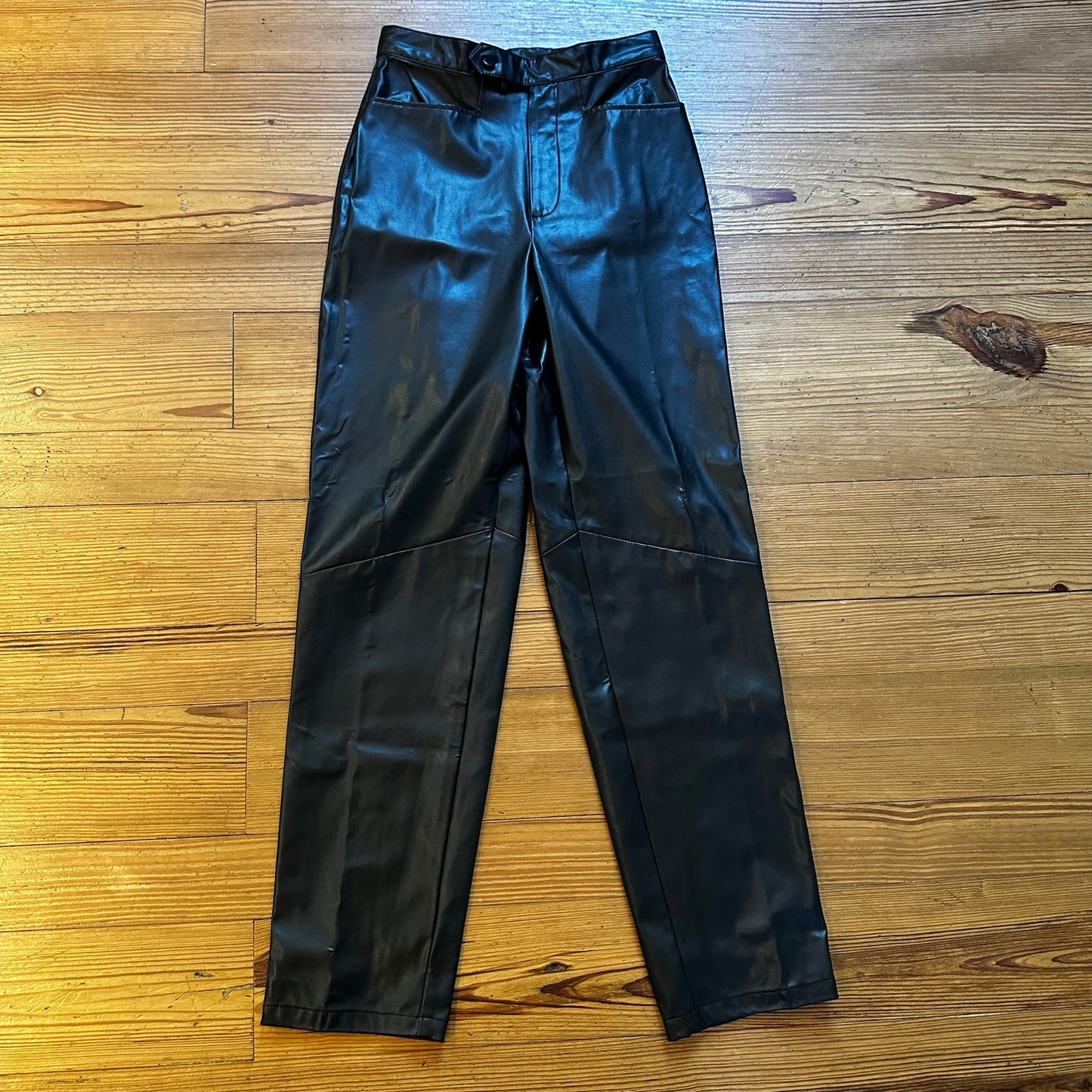 Carolina Blues black faux leather high rise straight leg pants SIZE 4