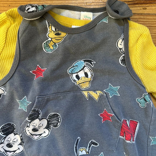 Disney yellow long sleeve bodysuit gray Disney overall pants set SIZE 24M