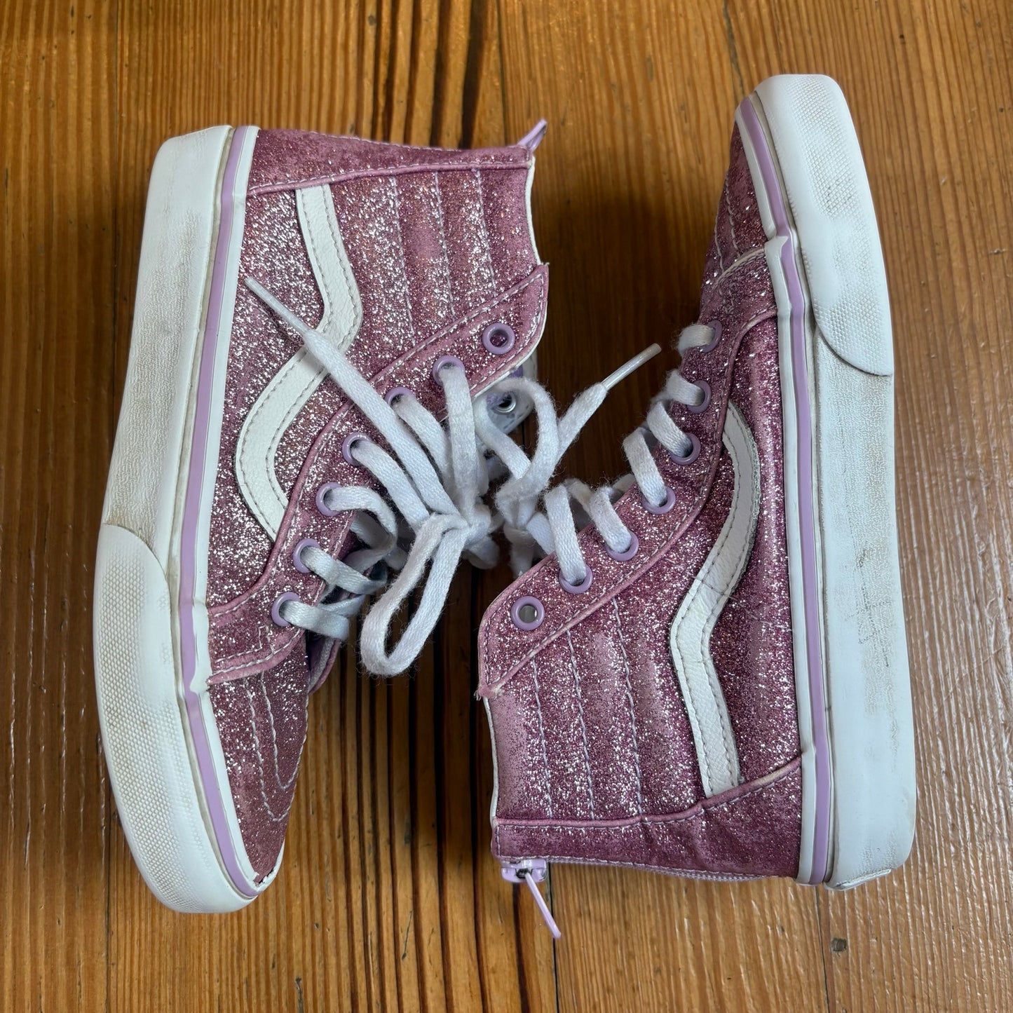 VANS pink glitter lace zip side high top girls sneakers SIZE 1.5