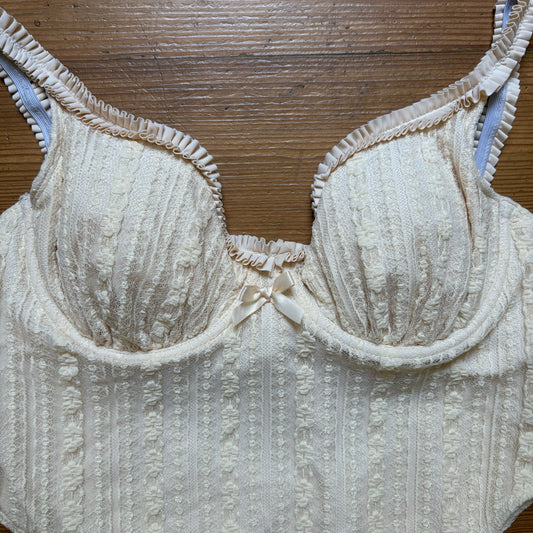 Shein beige lace bustier high waisted open back one piece swimsuit SIZE XL