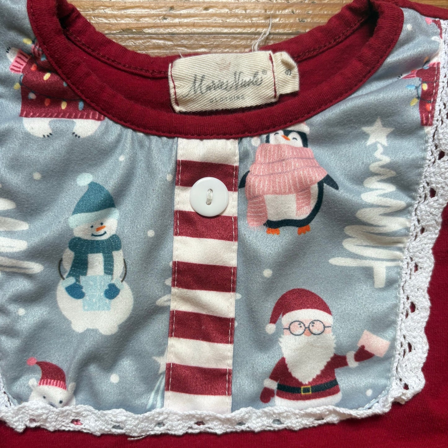 Marie Nicole red gray Christmas holiday long sleeve ruffle shirt SIZE S
