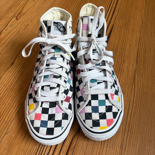 VANS black white checkered colorful high top unisex sneakers SIZE M5.5 W7