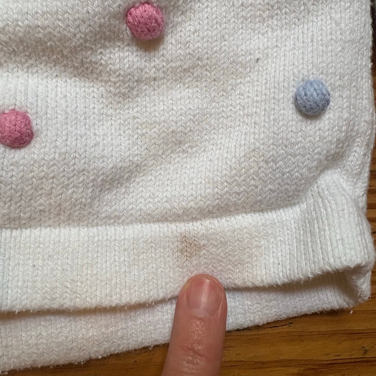 Rags Land vintage white knit pom pom button cardigan sweater SIZE 3