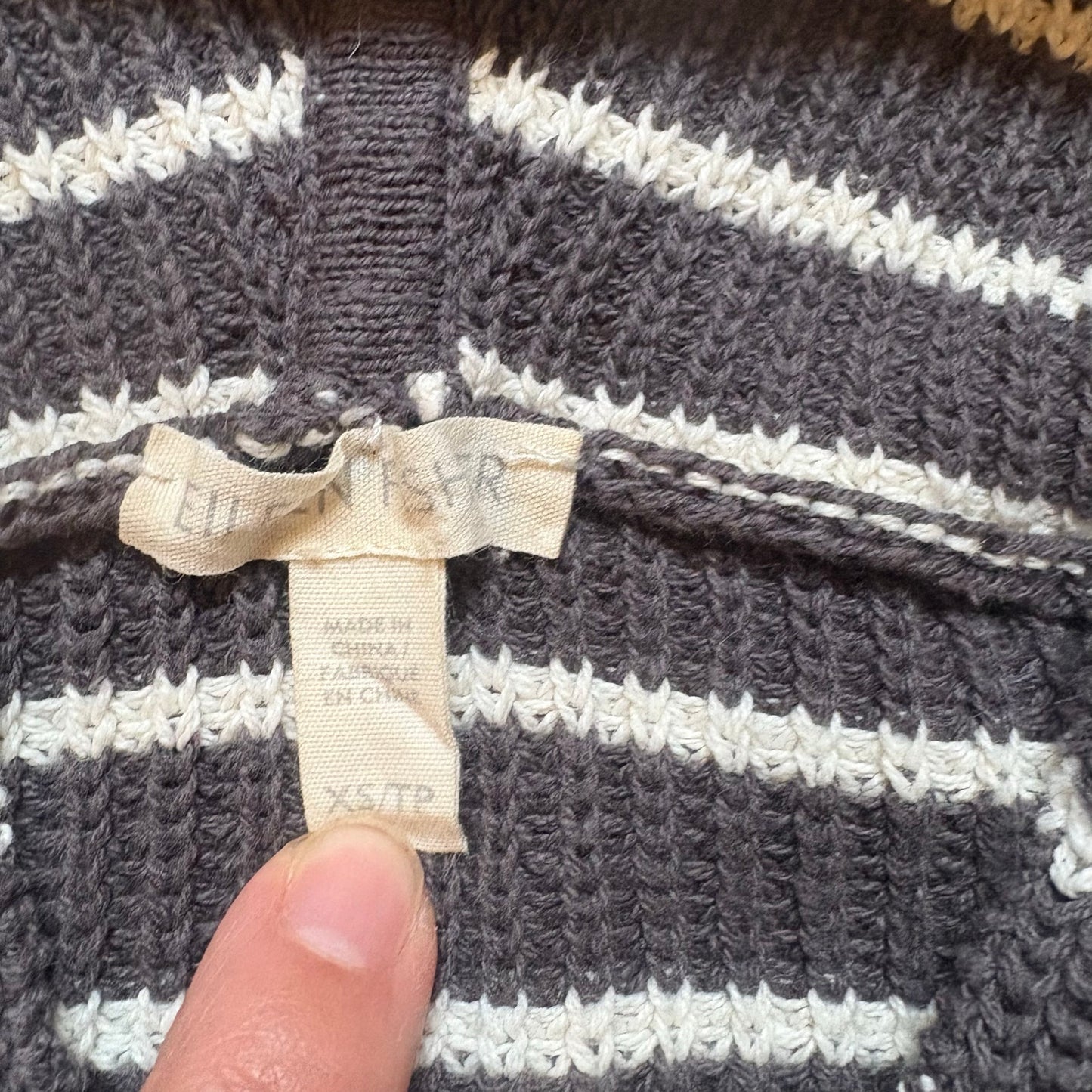 Eileen Fisher gray white striped knit full zip hooded womens sweater SIZE XS