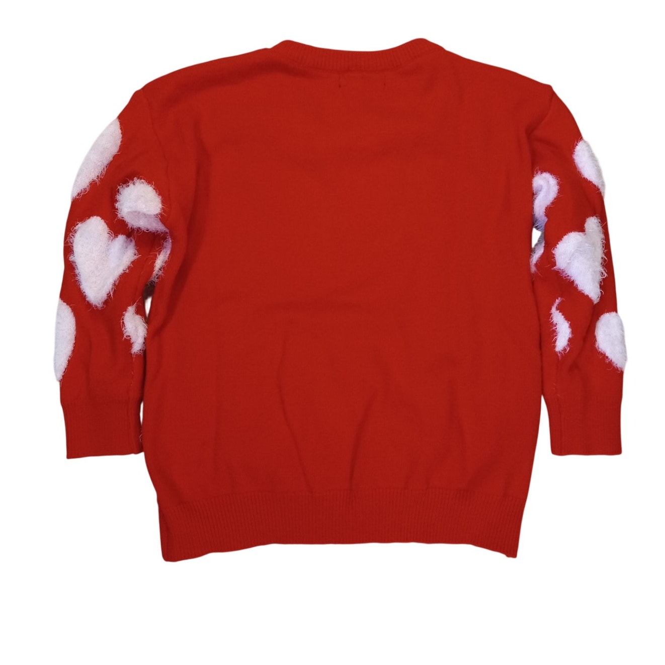 Simply Southern red fuzzy white heart pullover womens crew sweater SIZE L