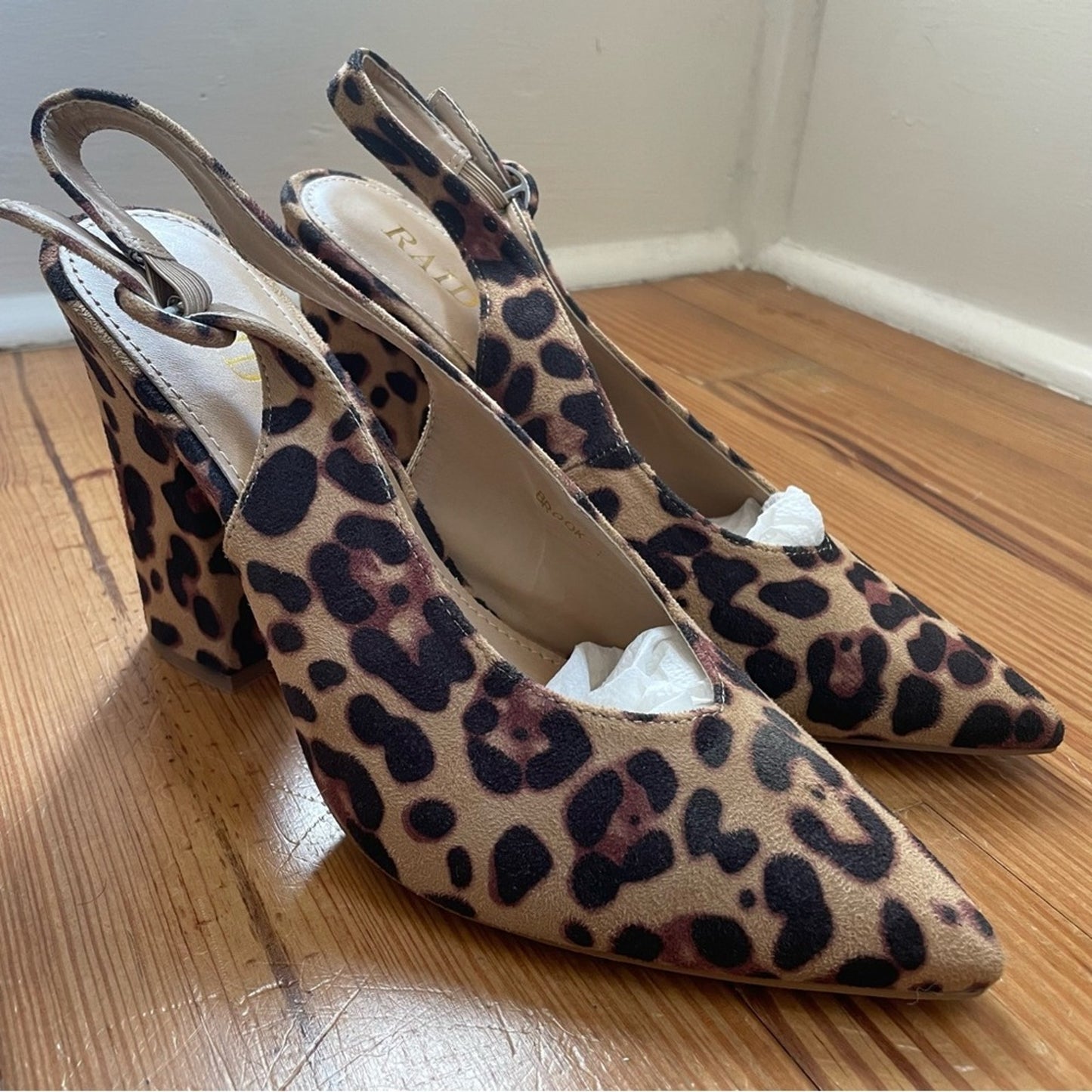 NWT RAID Brook cheetah sling back block heeled shoes SIZE 8