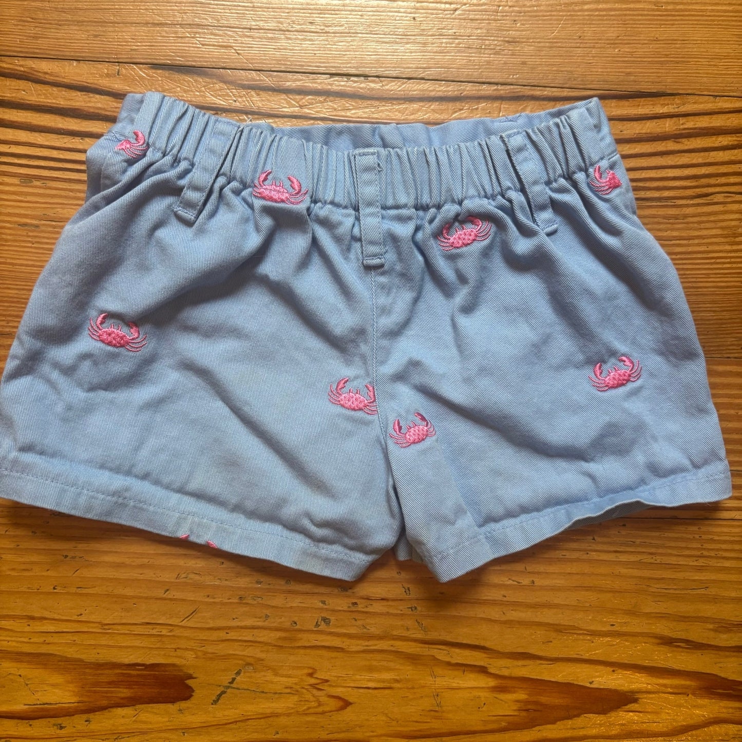 Pink light blue pink crab embroidered elastic waistband toddler shorts SIZE 3T