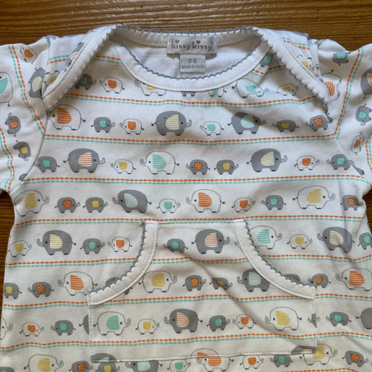 Kissy Kissy white striped elephant printed pocket front one piece SIZE 3-6M