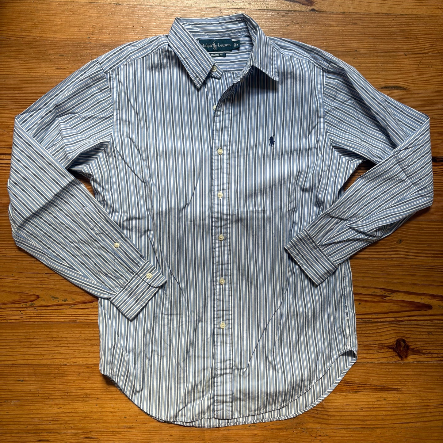 Ralph Lauren blue striped classic fit mens long sleeve button up shirt SIZE M