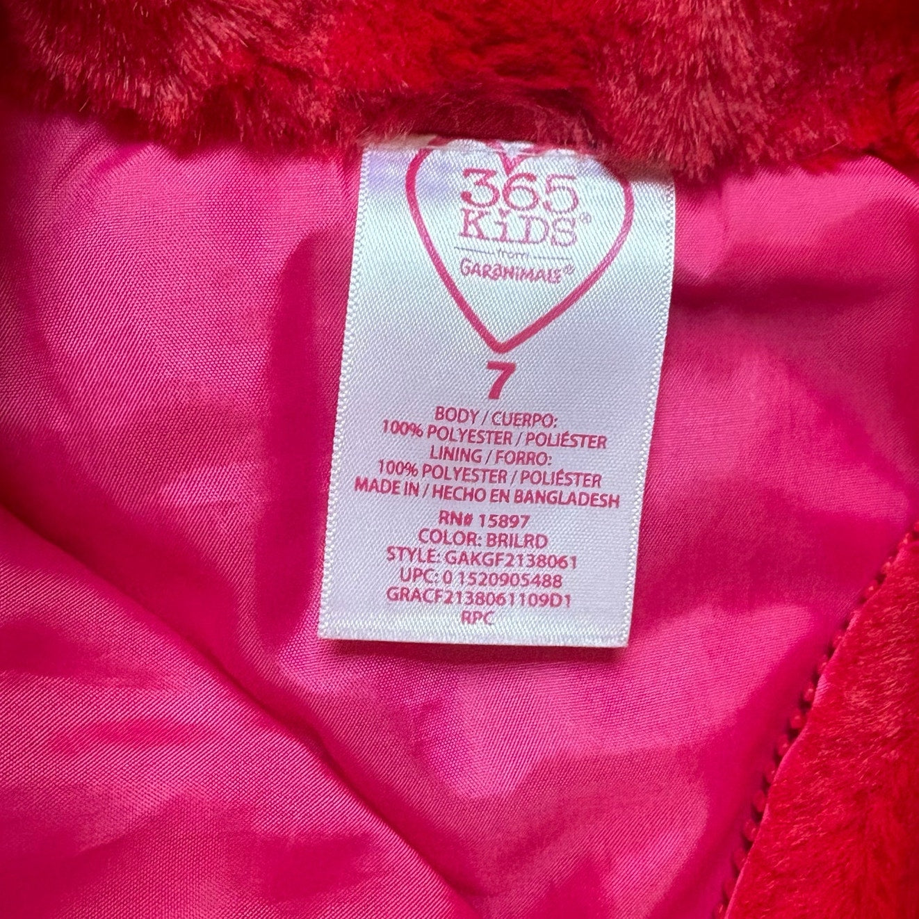 Garanimals red faux fur warm cozy full zip girls coat SIZE 7