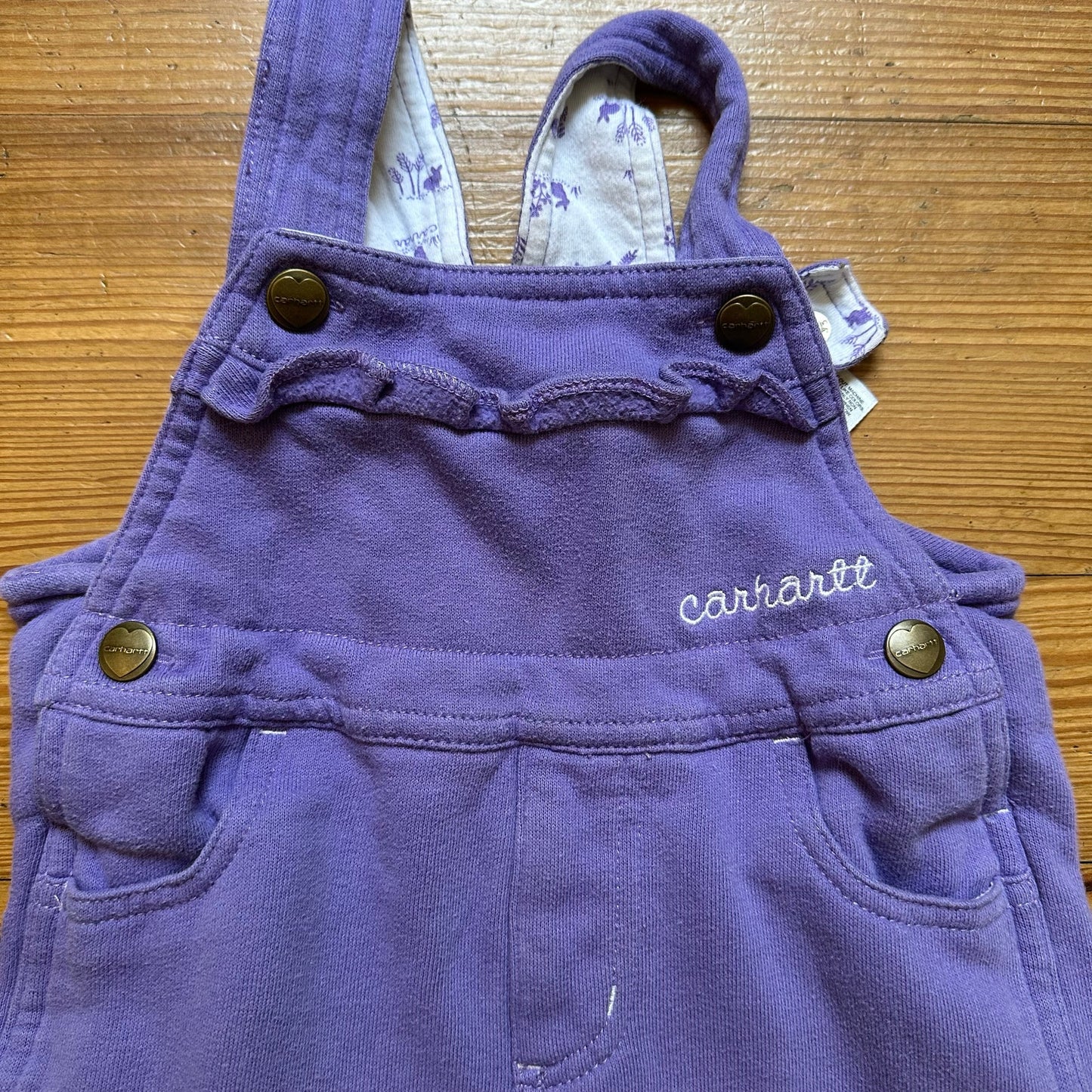 Carhartt purple ruffle accents embroidered cotton overalls SIZE 24M