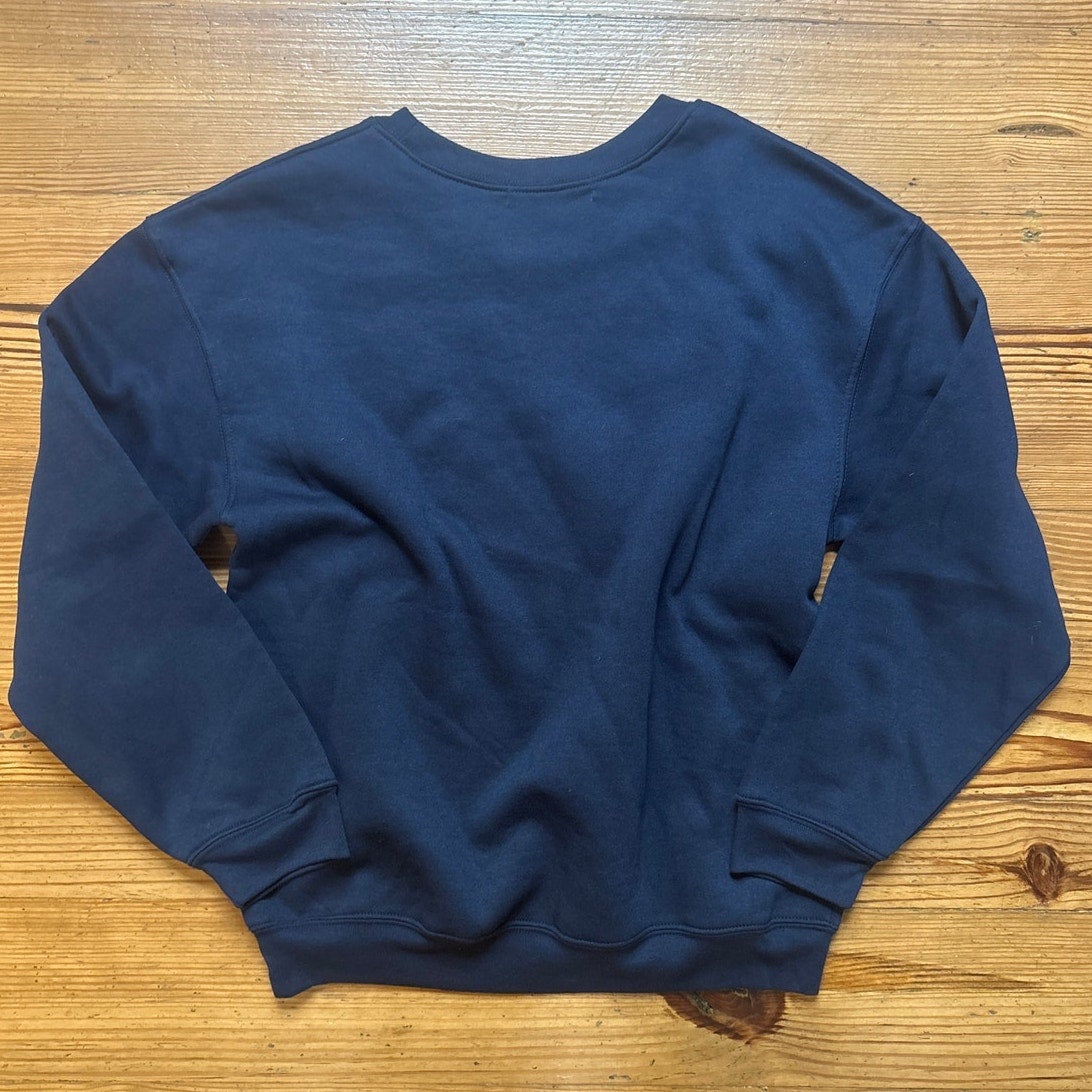 Wound Up funny Halloween blue skeleton hexes on my exs crew sweatshirt SIZE M