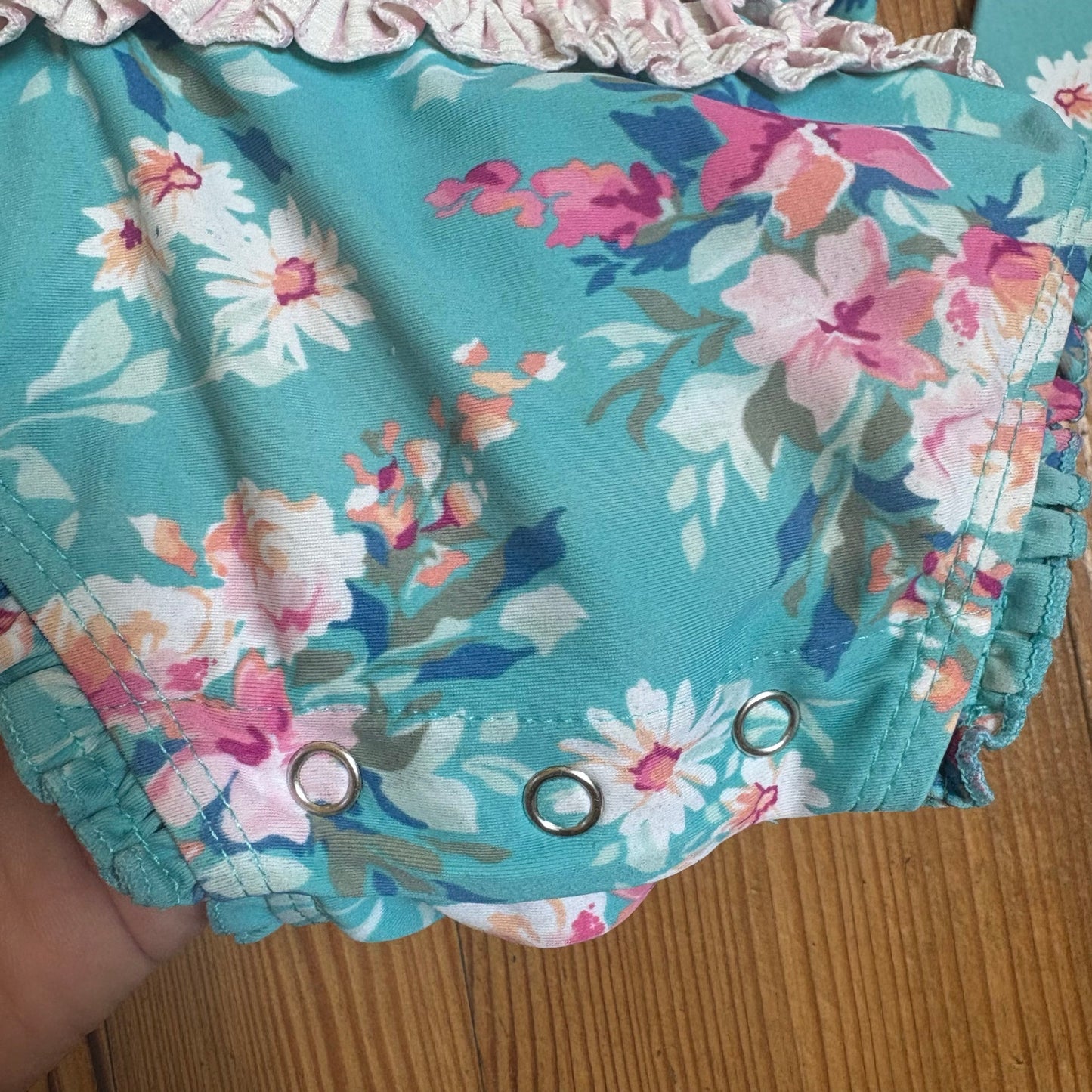Ruffle Butts blue floral long sleeve rashguard one piece swimsuit SIZE 12-18M