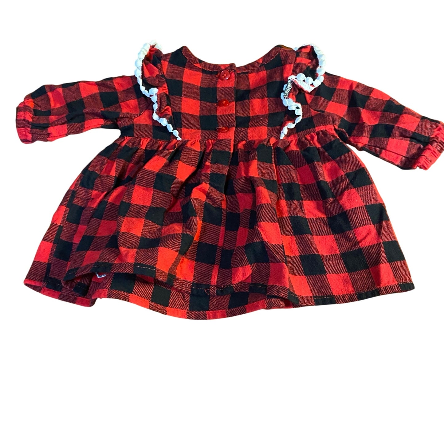 Goodlad red black checkered fleece heart long sleeve ruffle baby shirt SIZE 6M