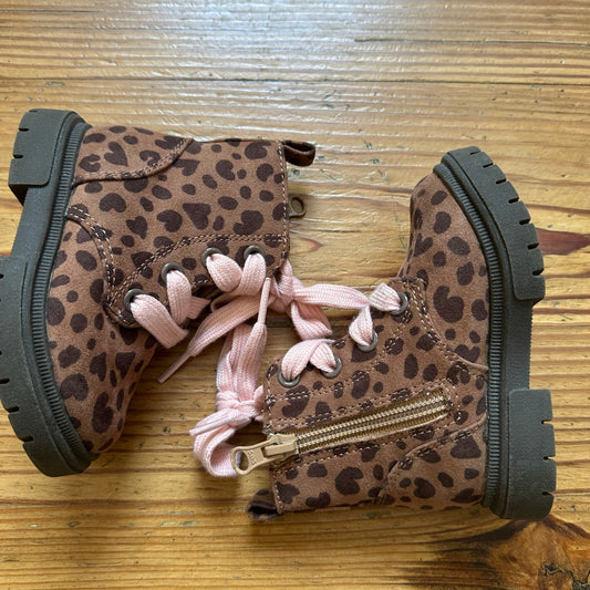 Cat & Jack brown cheetah heart zipper side pink lace booties SIZE 5