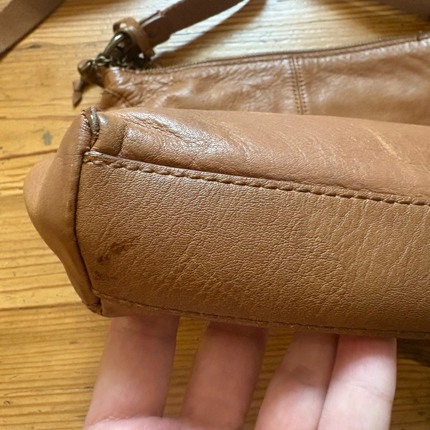 The Sak light brown leather floral embossed shoulder bag