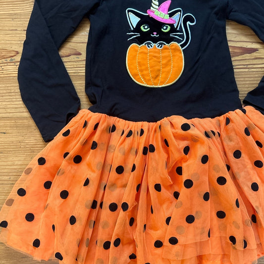 Counting Daisies Halloween cat long sleeve orange polkadot tutu dress SIZE 8