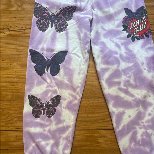 Broken Promises Santa Cruz purple tie dyed butterfly sweatpants SIZE L