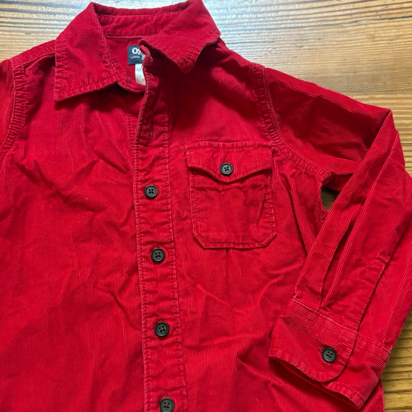 OshKosh B'gosh red corduroy long sleeve button up boys shirt SIZE 5