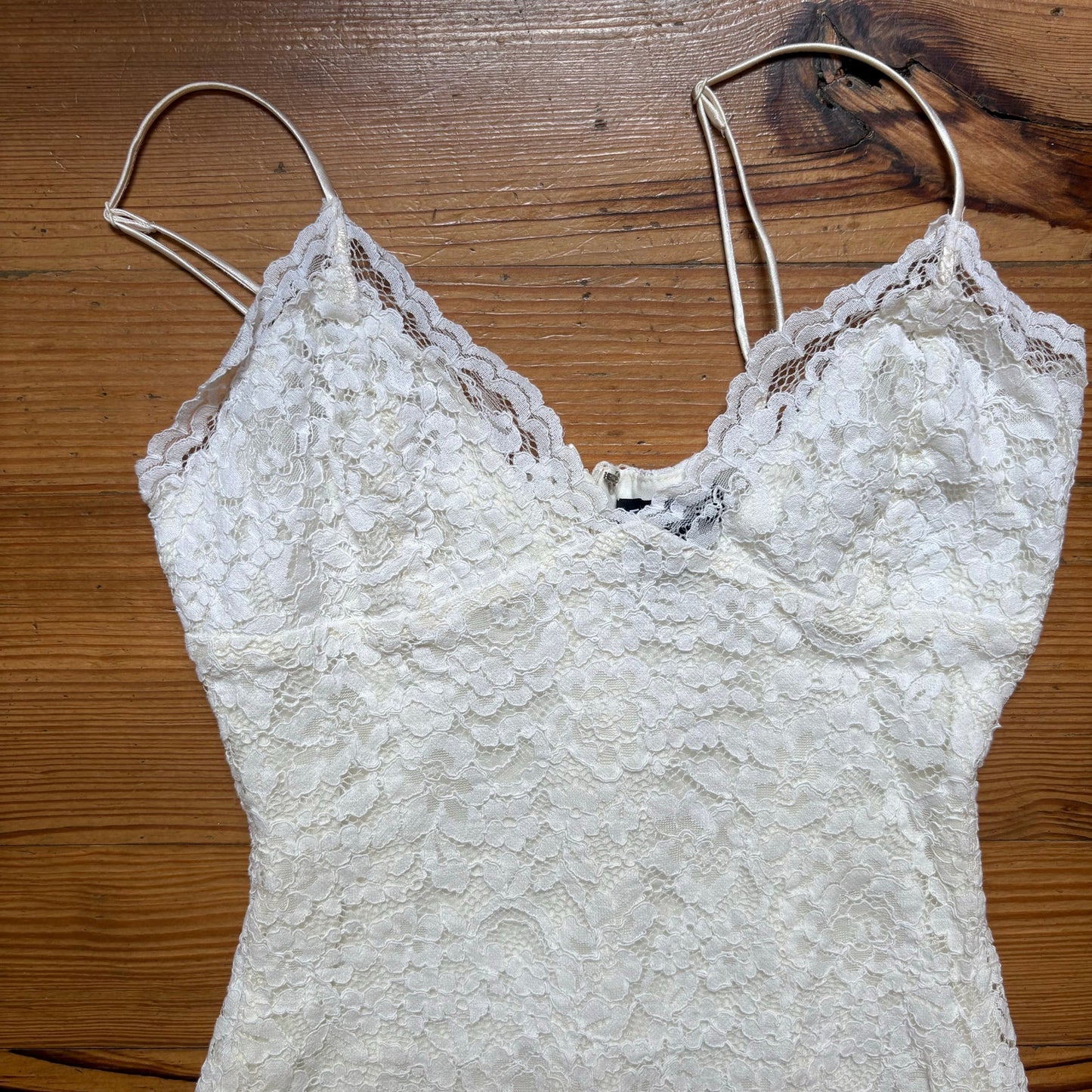 Express ivory white lace overlay bodycon spaghetti strap midi dress SIZE XS