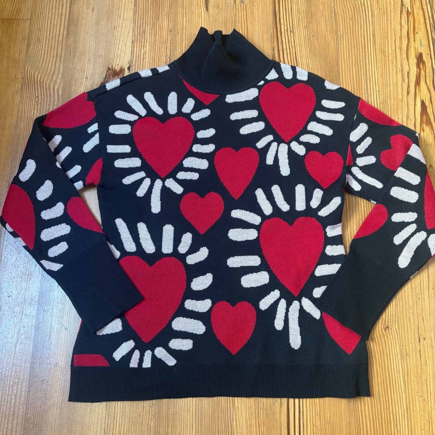 A Love Story black red abstract heart graphic turtleneck sweater SIZE L