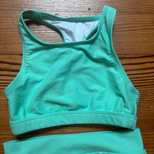 Infamous pastel green racer back girls swimsuit SIZE 4