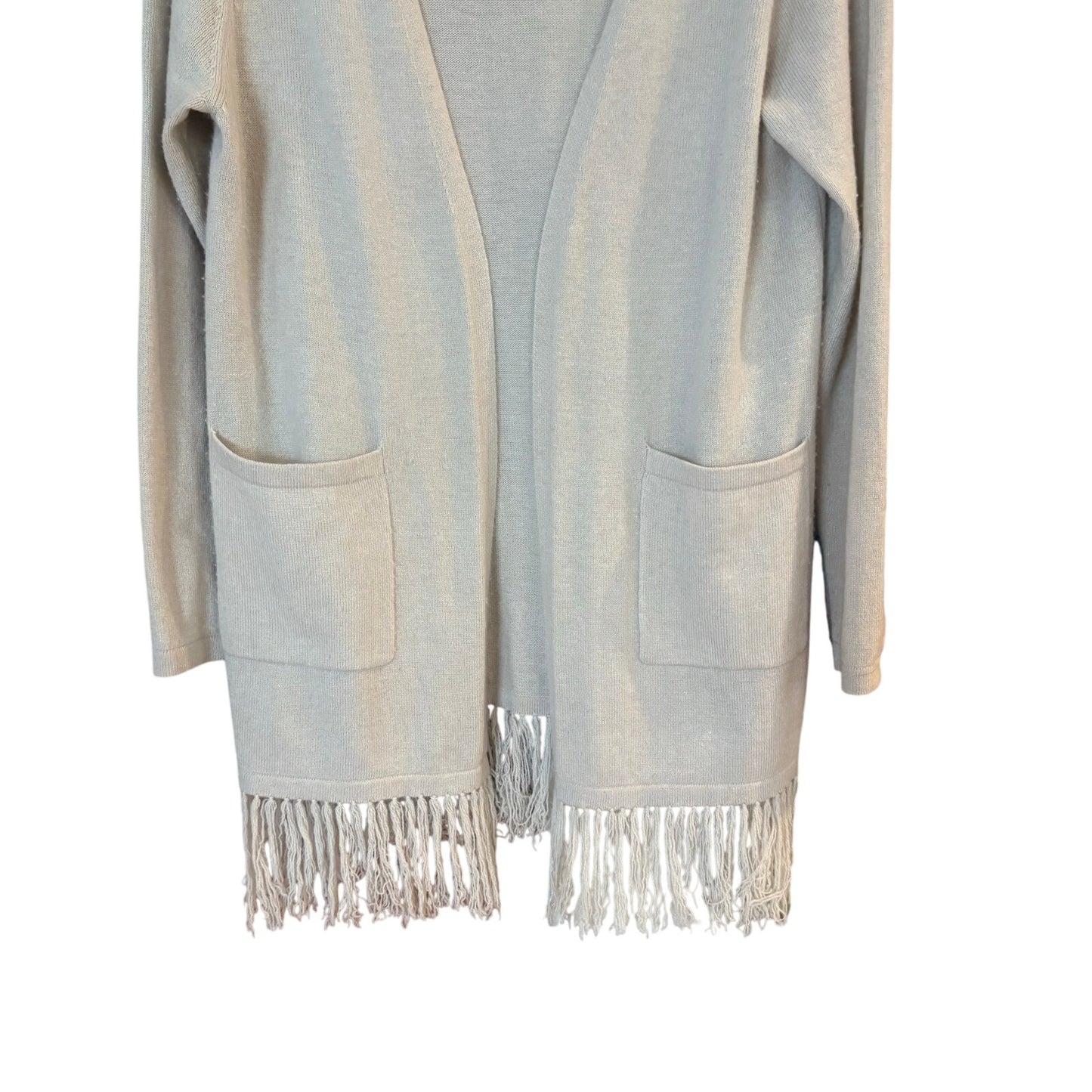 French Curve cashmere beige long sleeve fringe bottom cardigan SIZE M