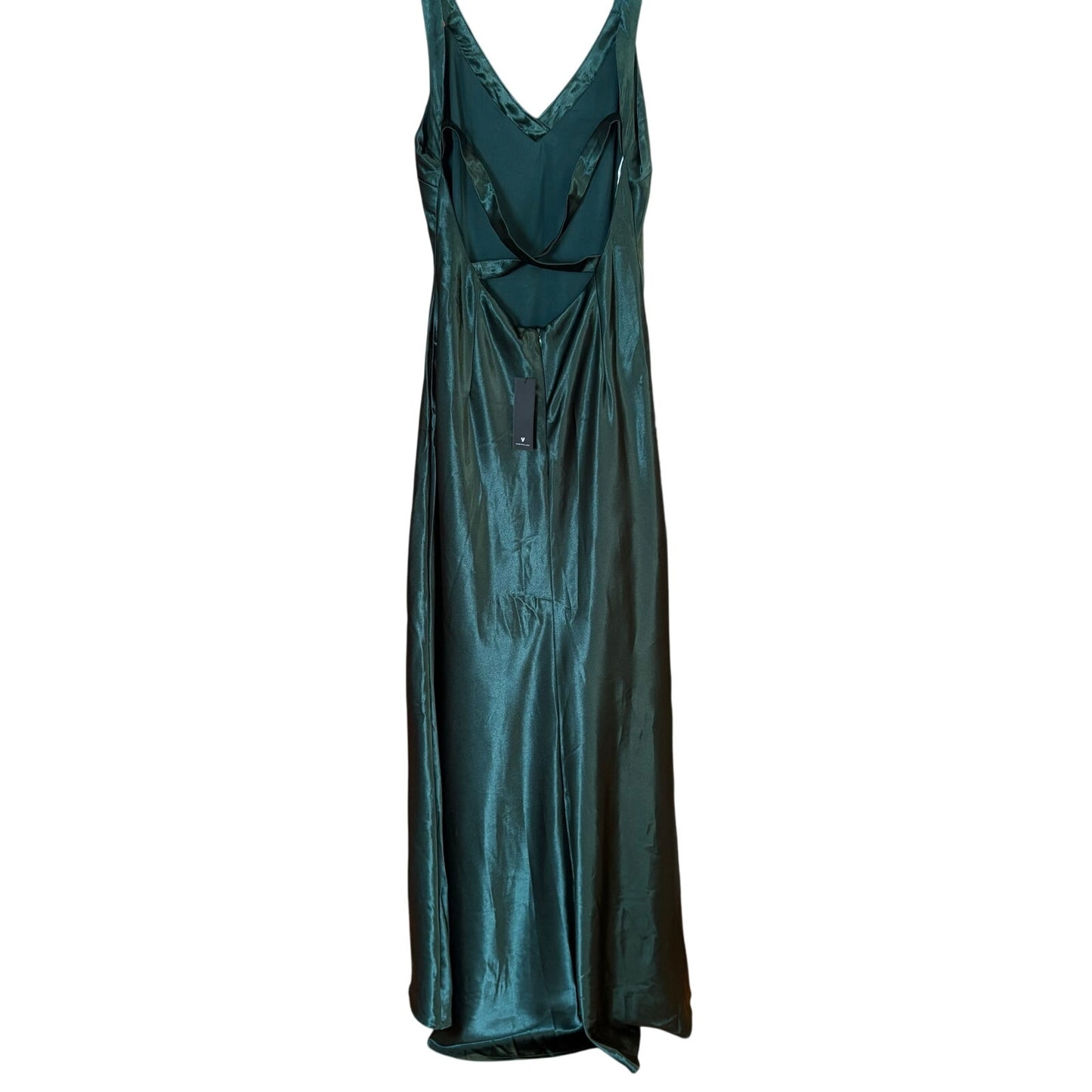 NWT Lulus dark green satin low back long formal gown dress SIZE L
