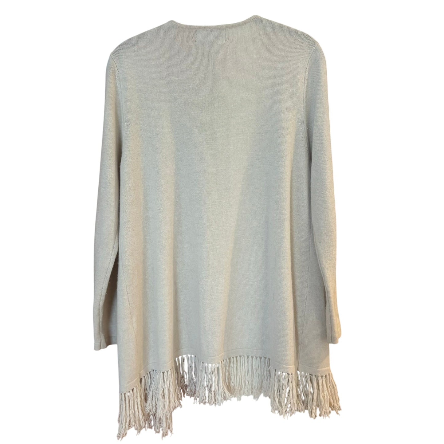 French Curve cashmere beige long sleeve fringe bottom cardigan SIZE M
