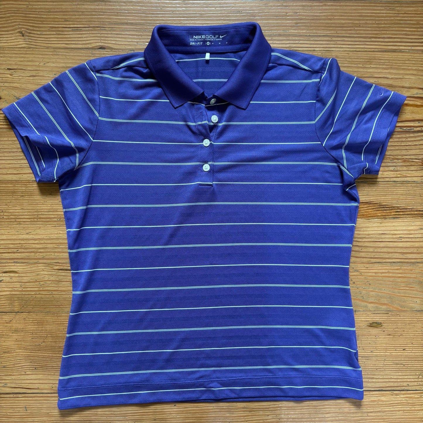 Nike Dri Fit purple striped short sleeve womens polo shirt SIZE M