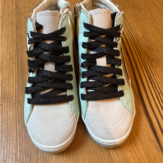 Justice Sport metallic gold glitter high top zipper side girls sneakers SIZE 4