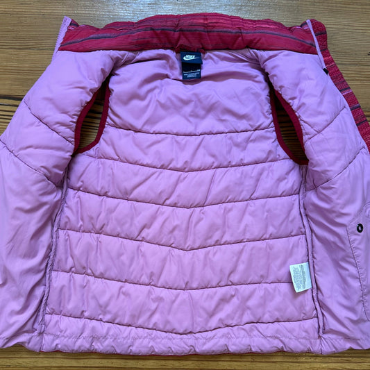 Nike red pink striped full zip puffer vest SIZE 6