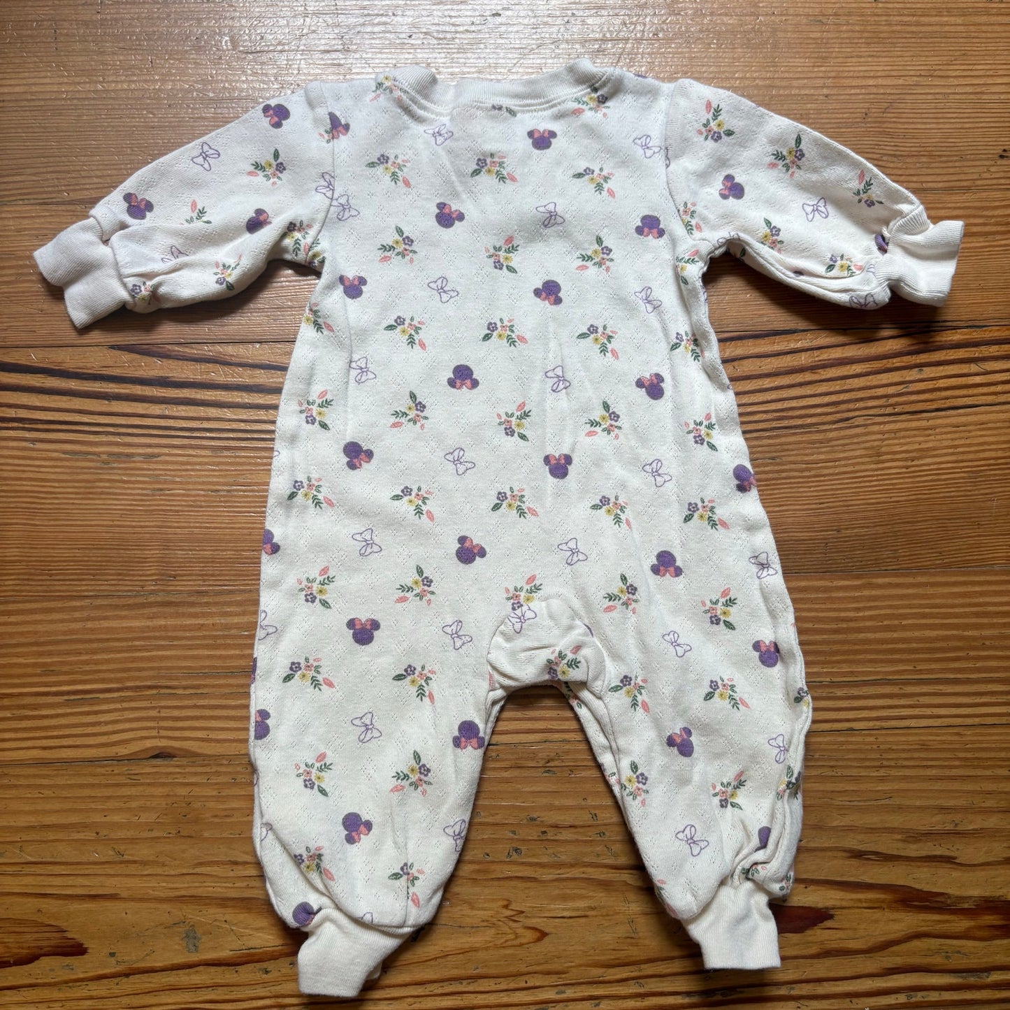 Disney Baby Minnie Mouse floral beige long sleeve cotton pajamas SIZE 0-3M