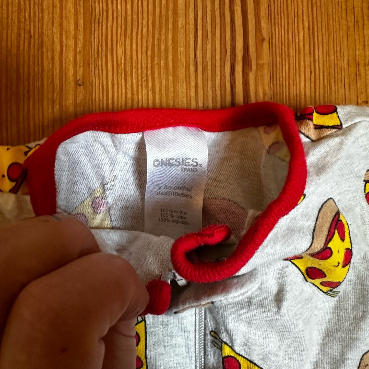 Onesies gray red pizza chicken nugget footed sleeper pajamas SIZE 3-6M