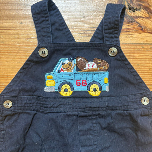 Toffee Apple dark blue dog sports truck cotton toddler overall pants SIZE 9M