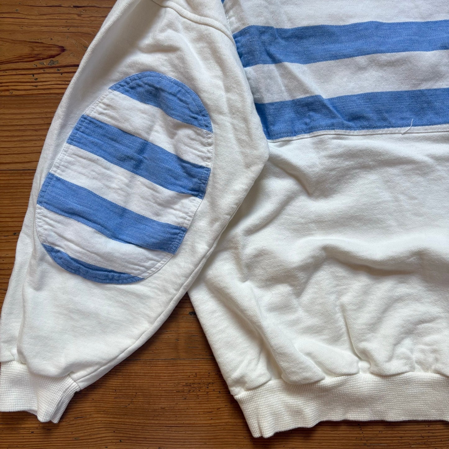 The Wilger Company vintage blue white striped nautical crew sweatshirt SIZE L