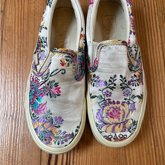 VANS classic slip on festival satin gold floral embroidered sneakers SIZE W7 M5.5