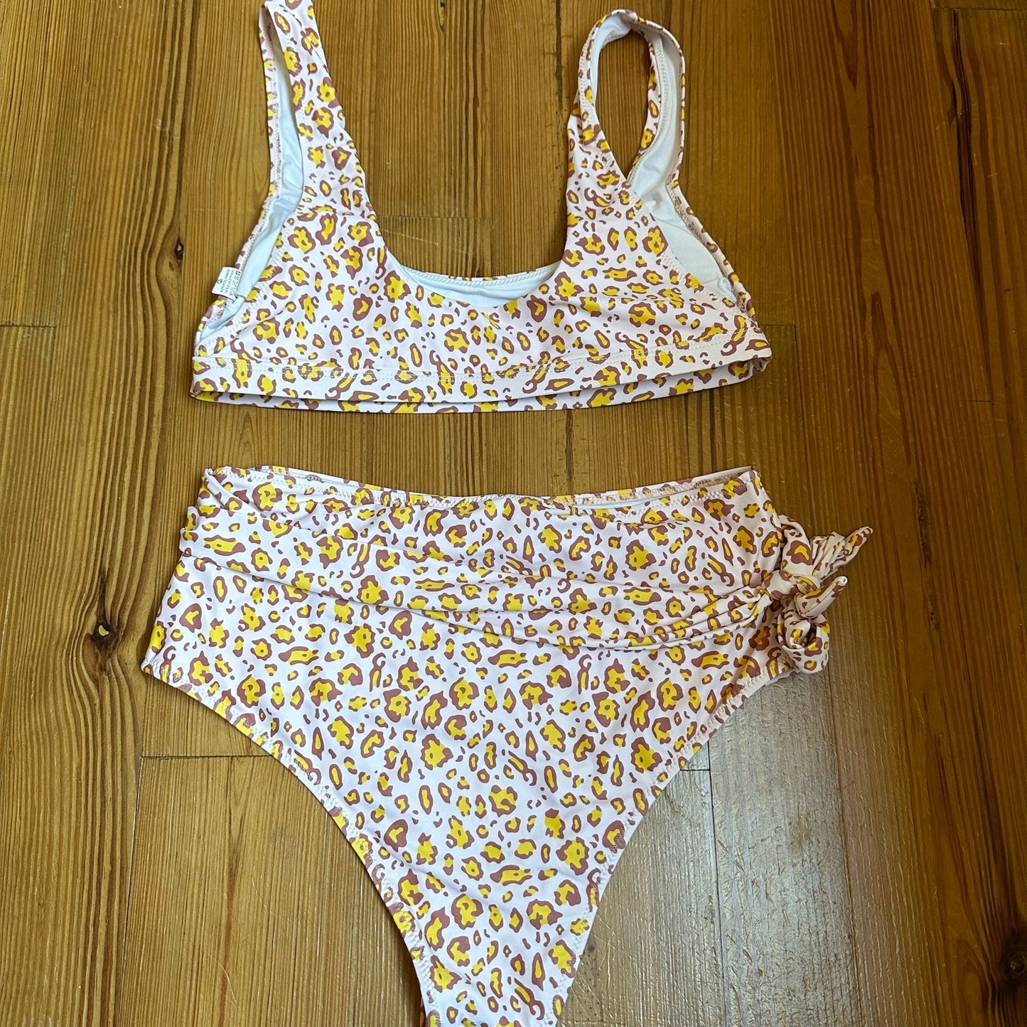 Pink neutral cheetah print high waisted two piece SIZE L