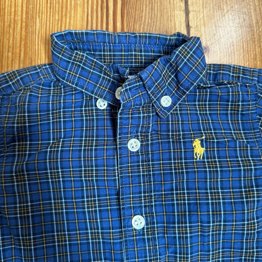 Ralph Lauren blue plaid long sleeve button up shirt SIZE 6M