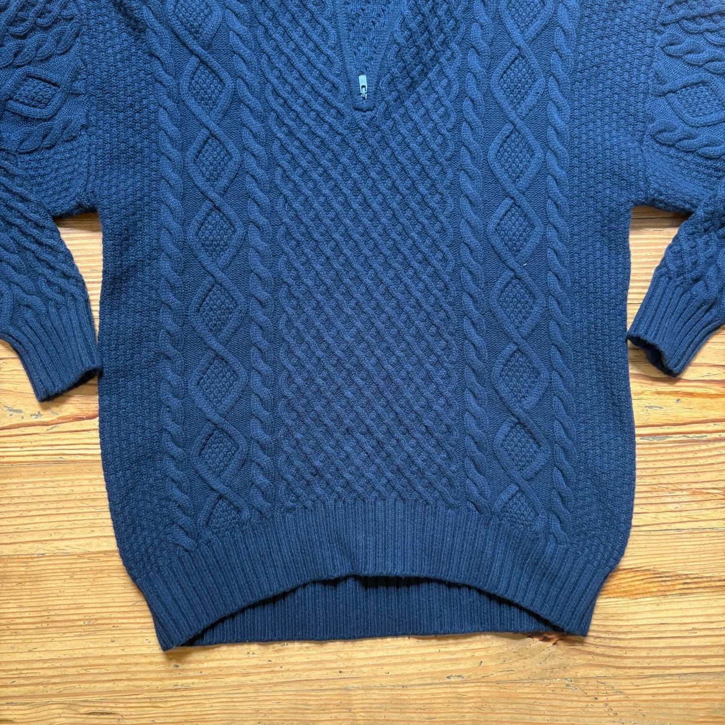 Sunday Best dark blue merino wool quarter zip henley cable knit sweater SIZE XXS