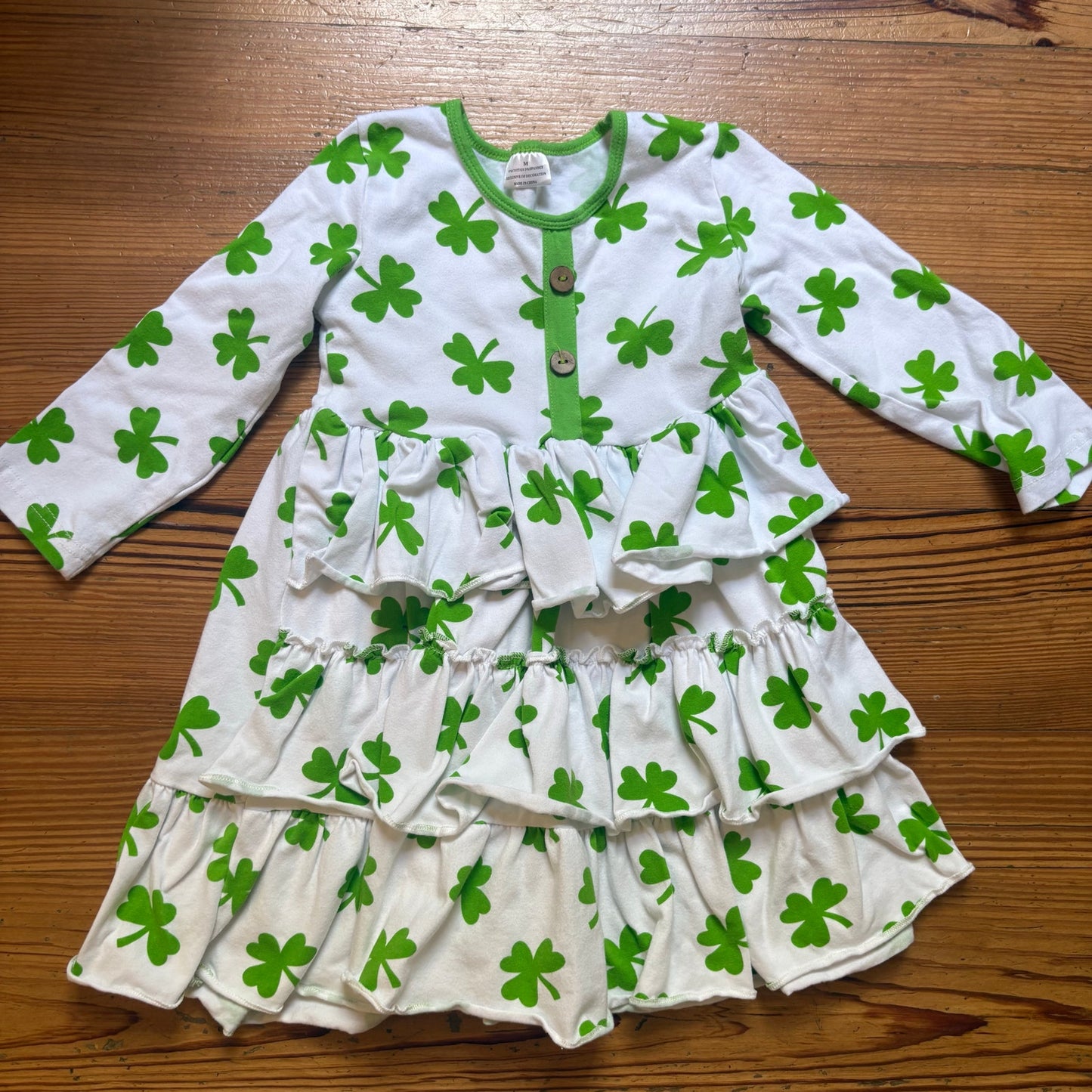 Shamrock white green St Patricks tiered ruffle long sleeve top SIZE 7