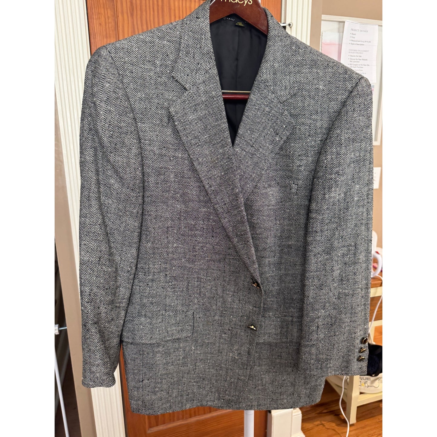 COUNTESS MARA Vintage Mens Blazer Jacket Suit Coat Black Tweed 42 Regular