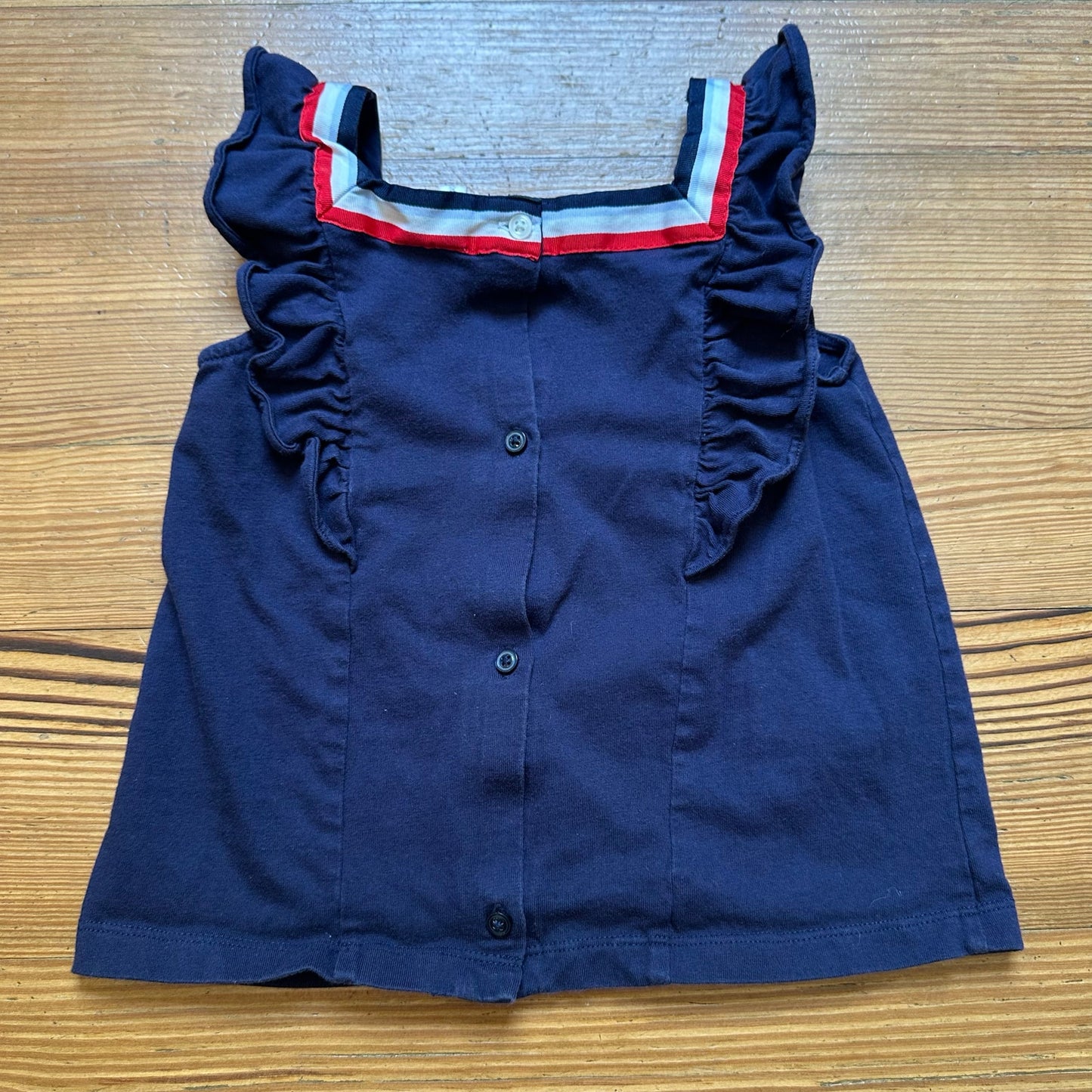 Janie and Jack blue with red white ruffle accents tank top SIZE 5