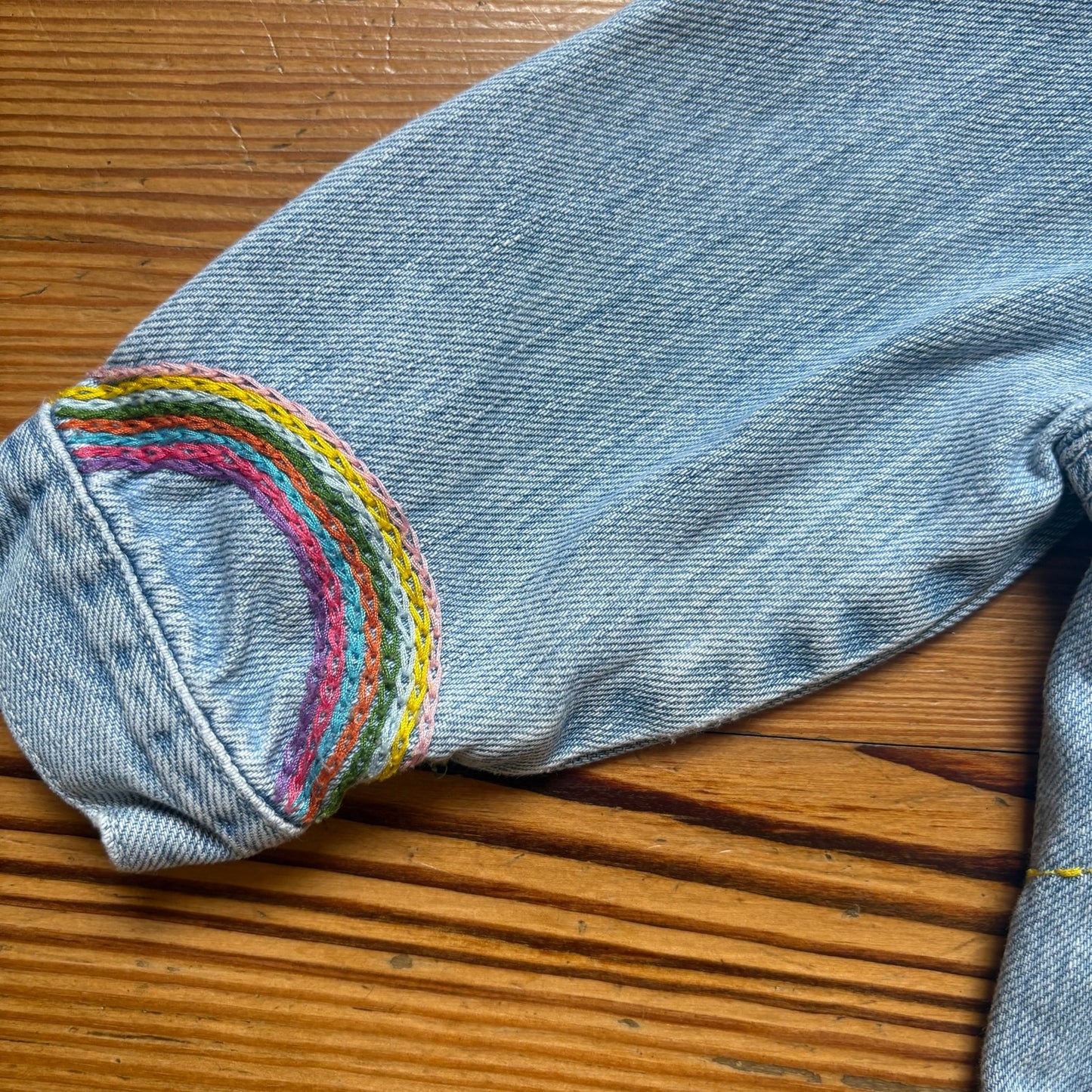 Gap light blue floral rainbow bug embroidered button jean jacket SIZE 12-24M